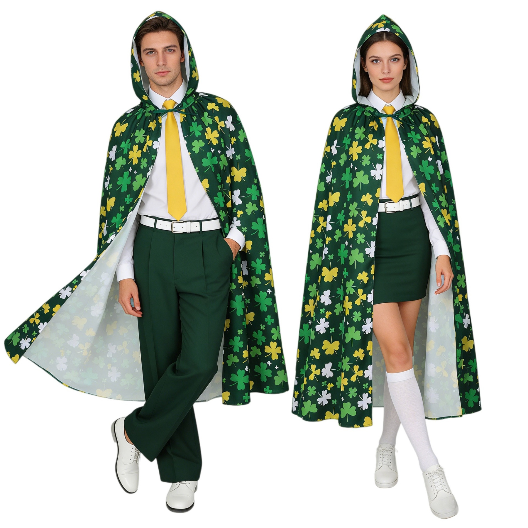 2026 New Arrival Unisex St. Patricks Day Hooded Cloak Shamrock Print Long Cape